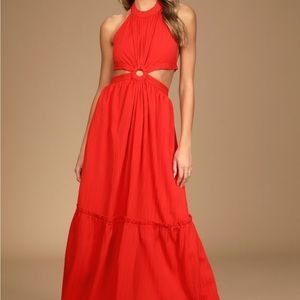 Lulu’s - Island Vacay Red Tie Back Maxi Dress
